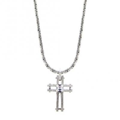 Silver Tone Crystal Open Cross Pendant Necklace.JPG